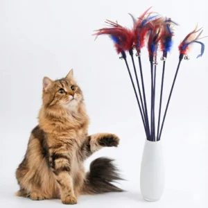 Іграшка-дражнилка для котів з пір'ям та дзвіночками